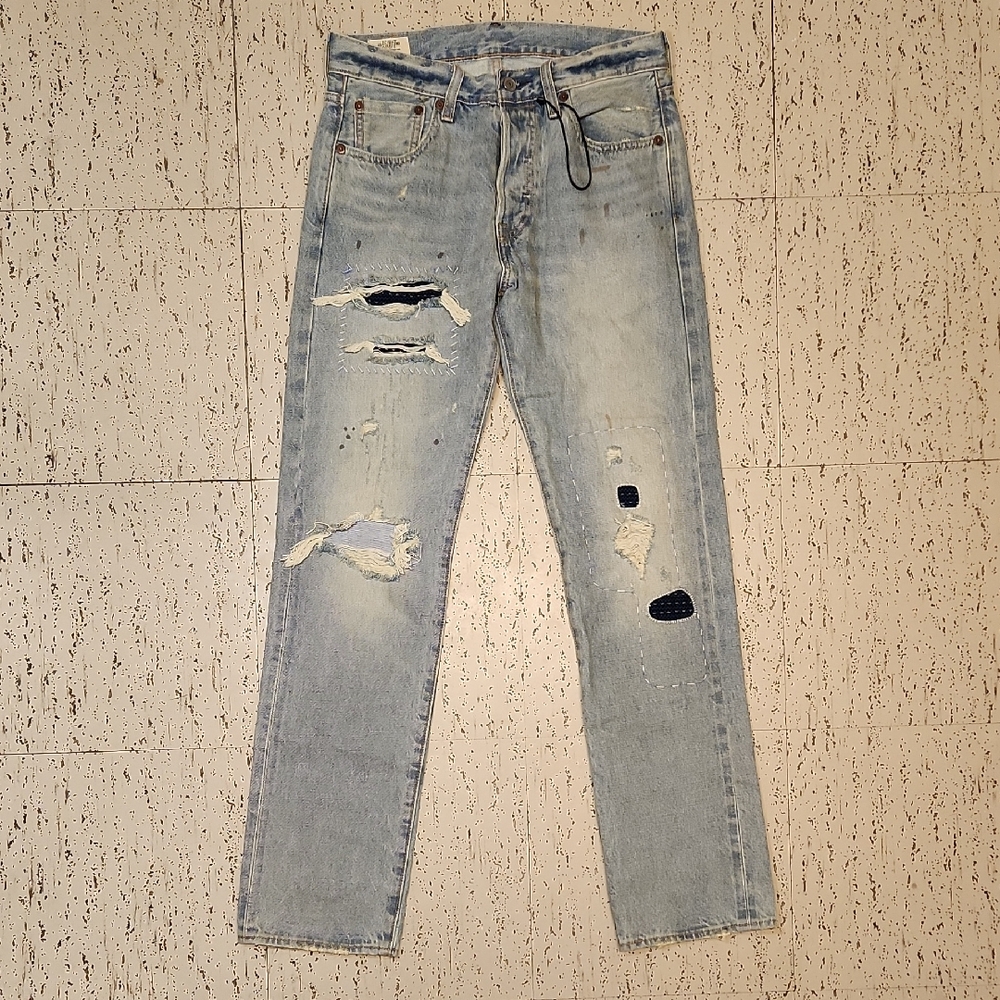 Levi's 150th Anniversary Edition Distressed Straight Leg Salvaged Denim Jeans